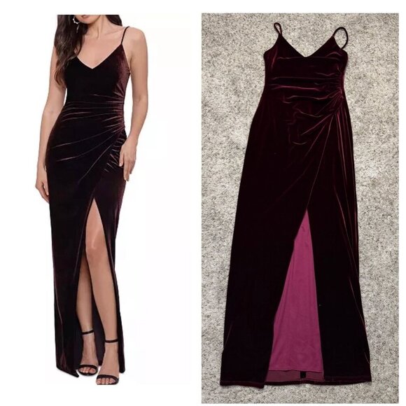 BETSY ADAM Purple Maroon Velvet Evening Gown Dress Slit Pageant Prom Wedding Sz6 - Picture 1 of 10